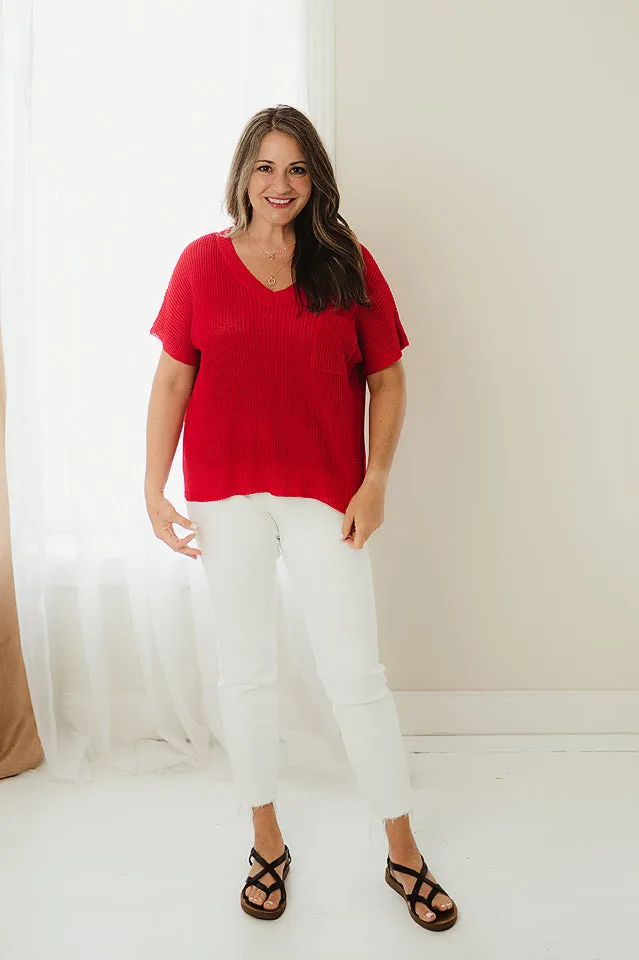 Ribbed Short Sleeve Pocket Top