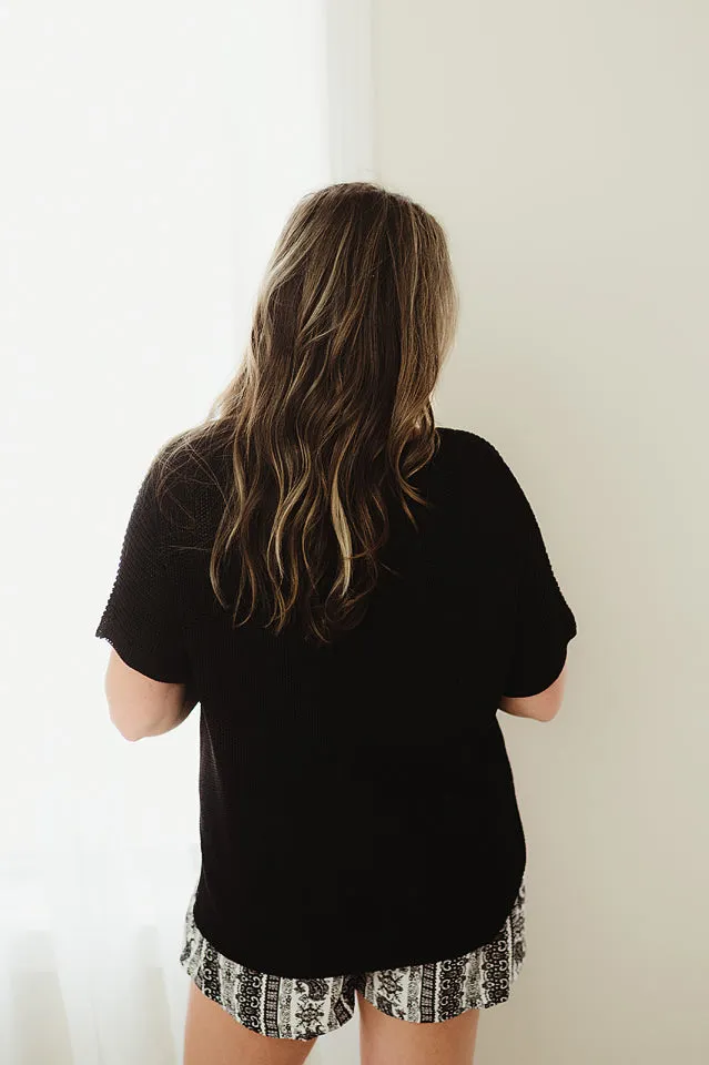 Ribbed Short Sleeve Pocket Top