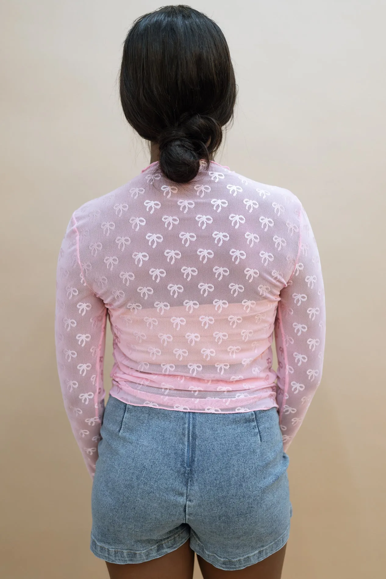 Ribbon Bow Mesh Top - Pink