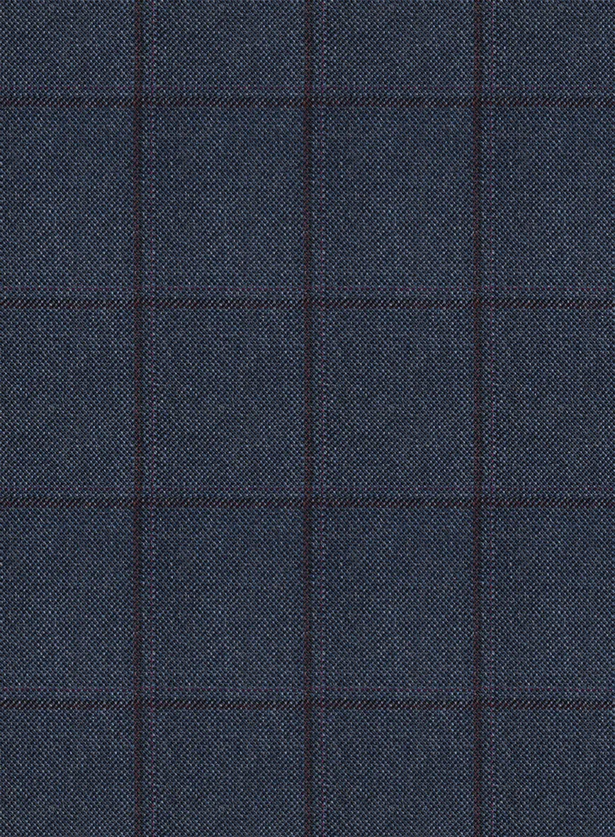 Scabal Tornado Windowpane Blue Wool Pants