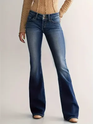 SOVINA | Casual Flared Denim Pants with Double Button Closure