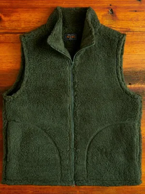 Stand Collar Boa Fleece Vest in Forest