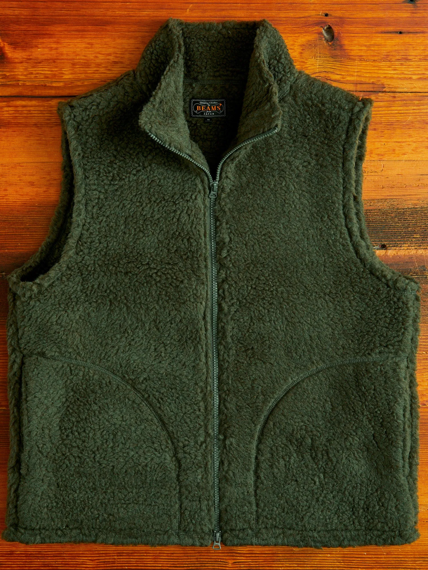 Stand Collar Boa Fleece Vest in Forest