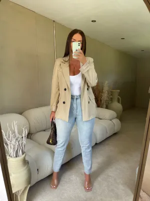 SUE PINSTRIPE BEIGE BLAZER  - no refunds/ final sale