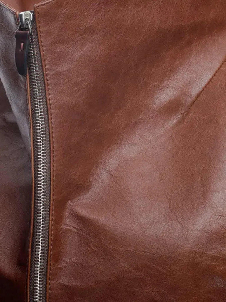 Tan Brown Regular Fit Leather Jacket