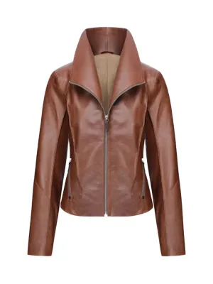 Tan Brown Regular Fit Leather Jacket