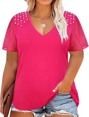 TIYOMI Plus Size Henley Tops Short Sleeve Shirts for Women Summer Tunics XL-5XL