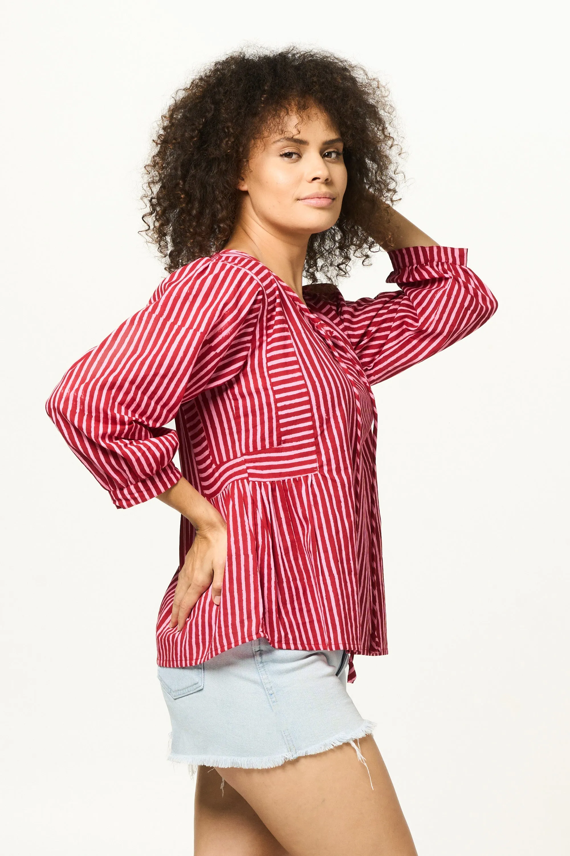 Top Arpana - Crimson Stripe Cotton Handblock
