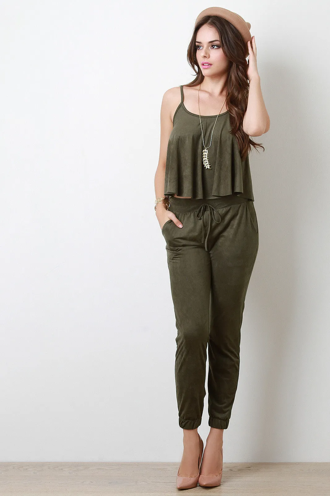 Vegan Suede Flowy Cami Crop Top