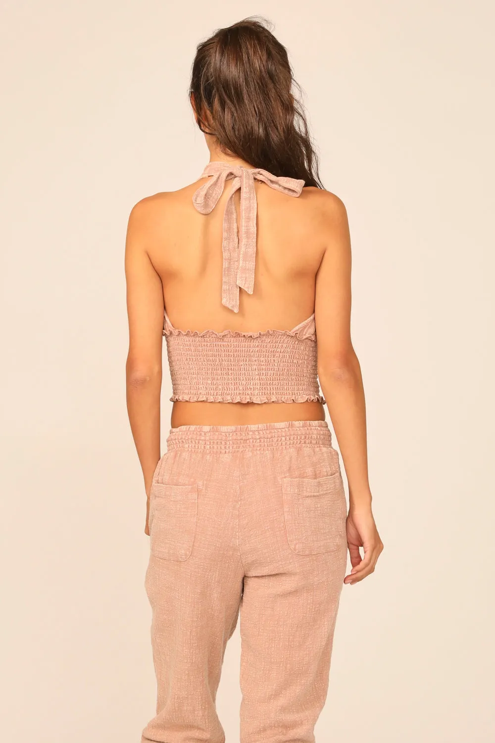 Villa Mauve Washed Texture Fabric Halter Top