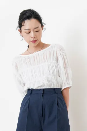 White ruffle texture chiffon blouse