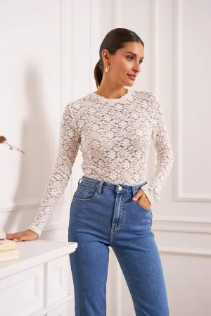 White Semi-transparent lace T-shirt