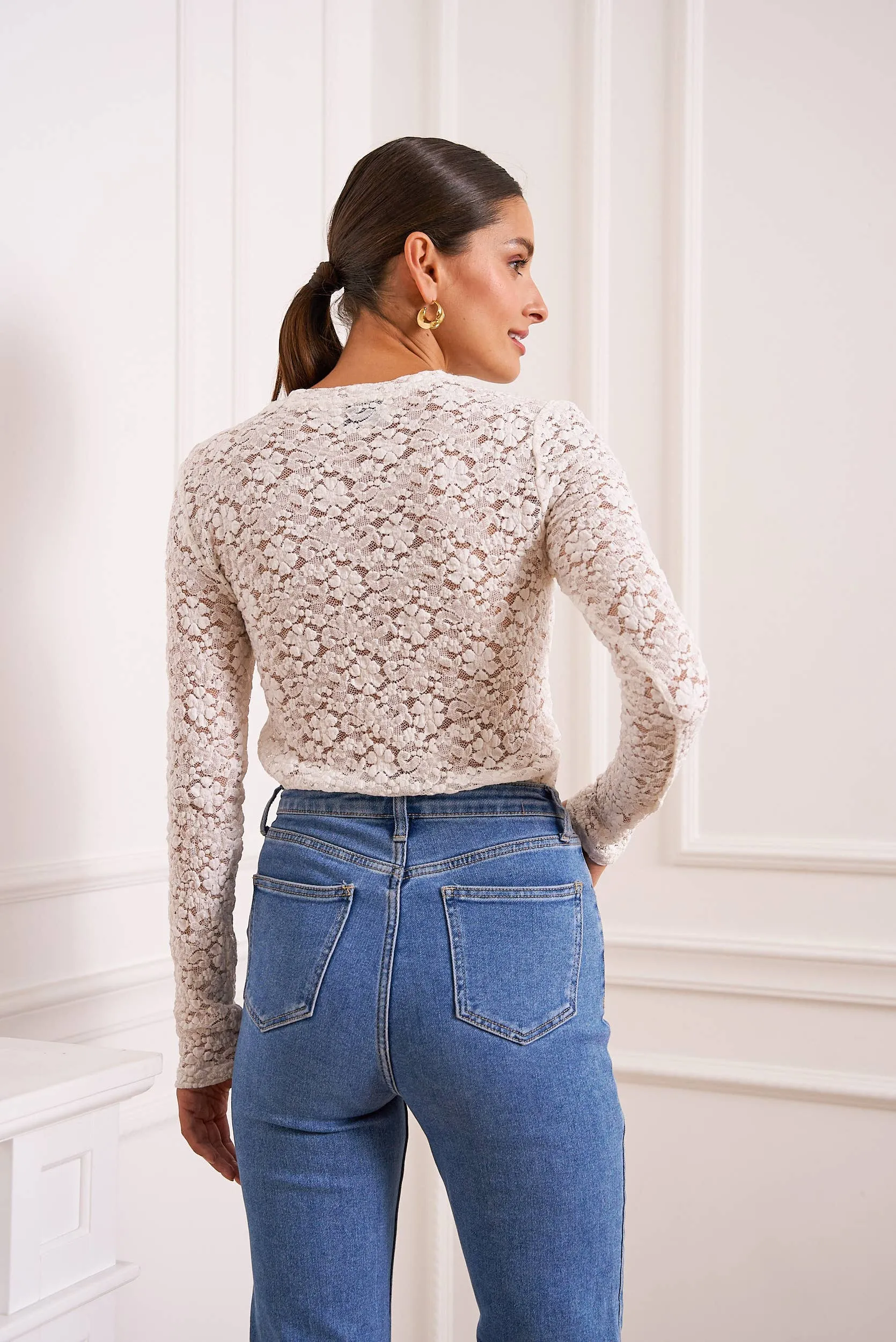 White Semi-transparent lace T-shirt