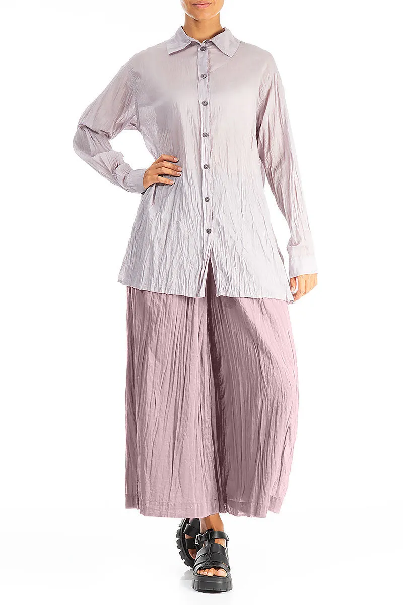 Wide Mauve Taupe Crumpled Cotton Trousers