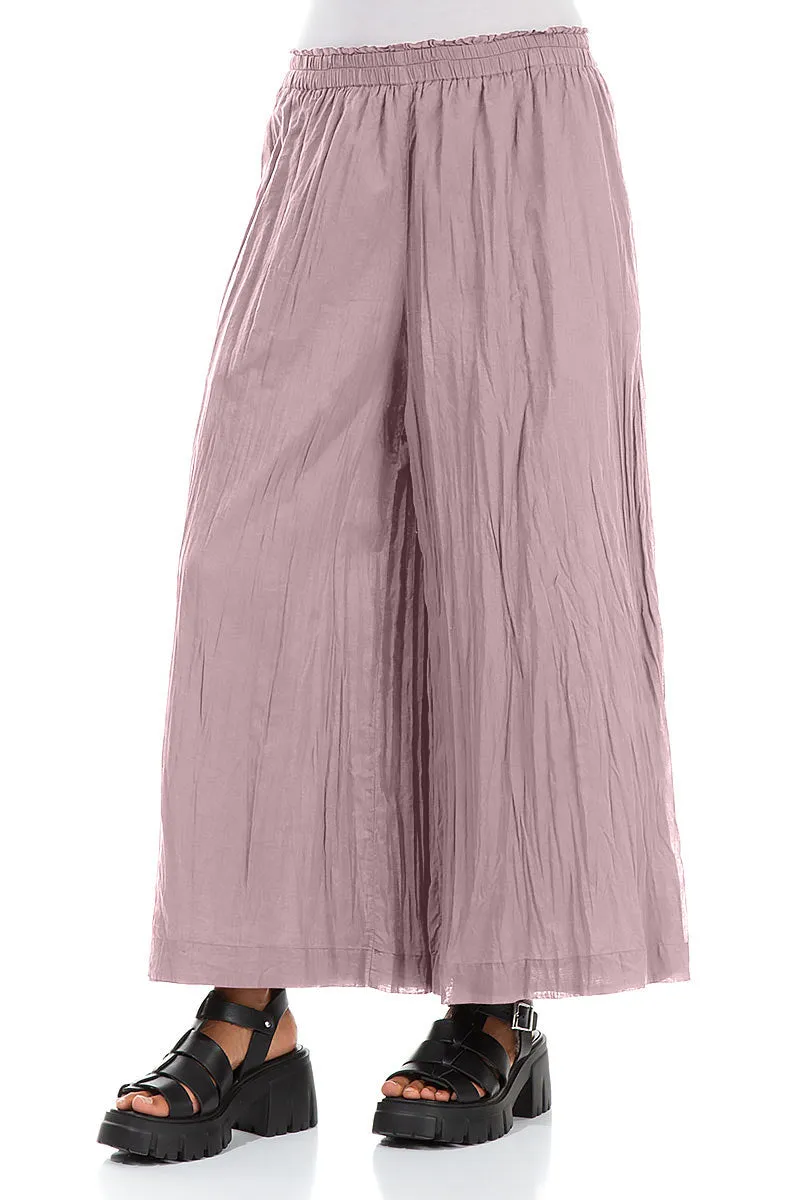 Wide Mauve Taupe Crumpled Cotton Trousers