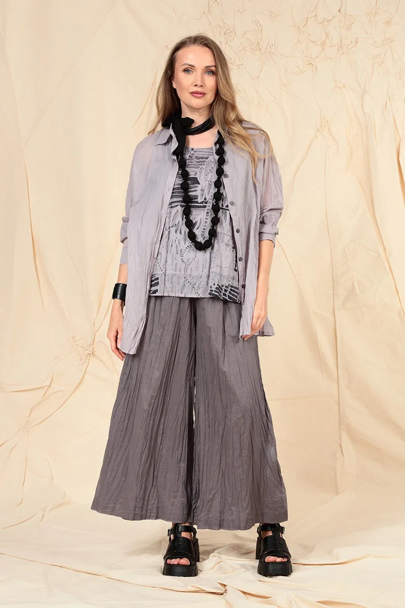 Wide Truffle Crumpled Cotton Trousers