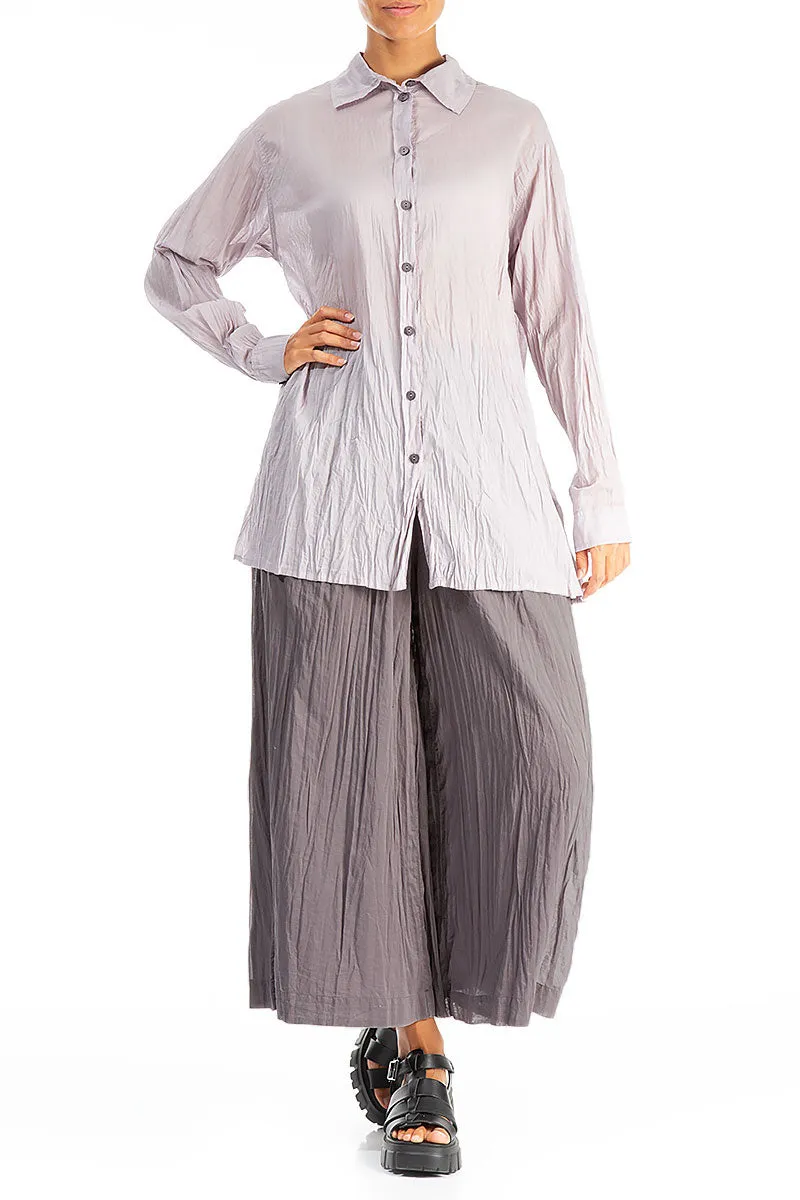 Wide Truffle Crumpled Cotton Trousers