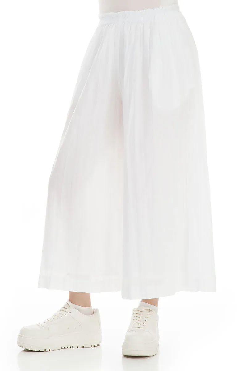 Wide White Crumpled Cotton Trousers