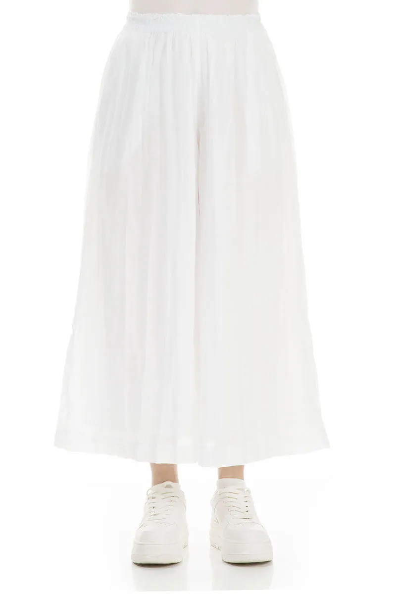 Wide White Crumpled Cotton Trousers