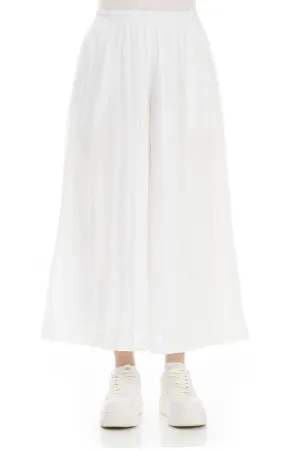 Wide White Crumpled Cotton Trousers
