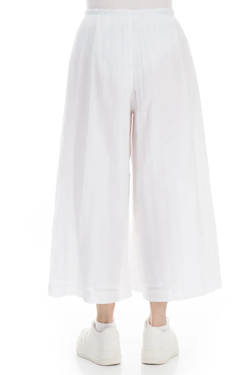 Wide White Crumpled Cotton Trousers