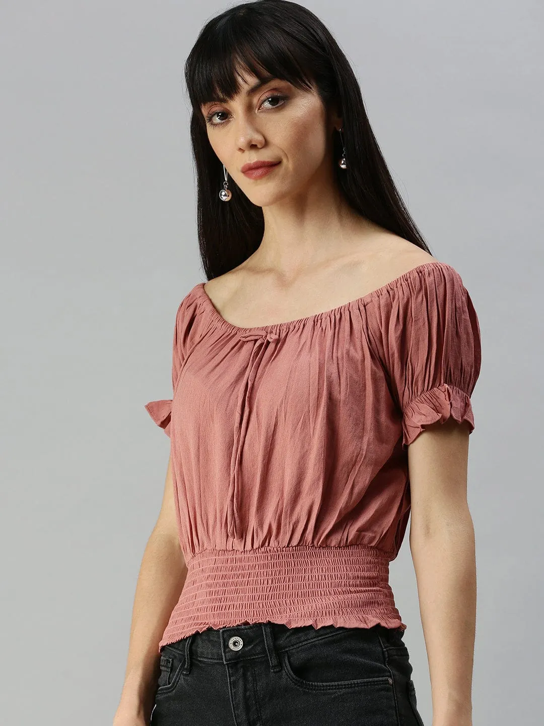 Women Taupe Off-Shoulder Bardot Top