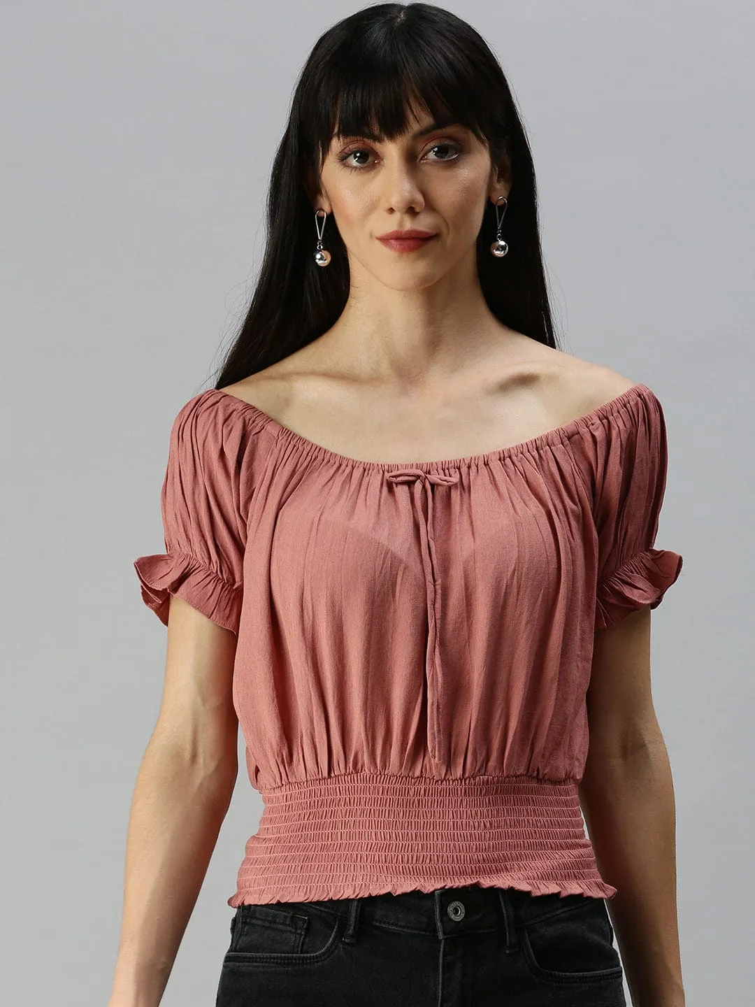 Women Taupe Off-Shoulder Bardot Top