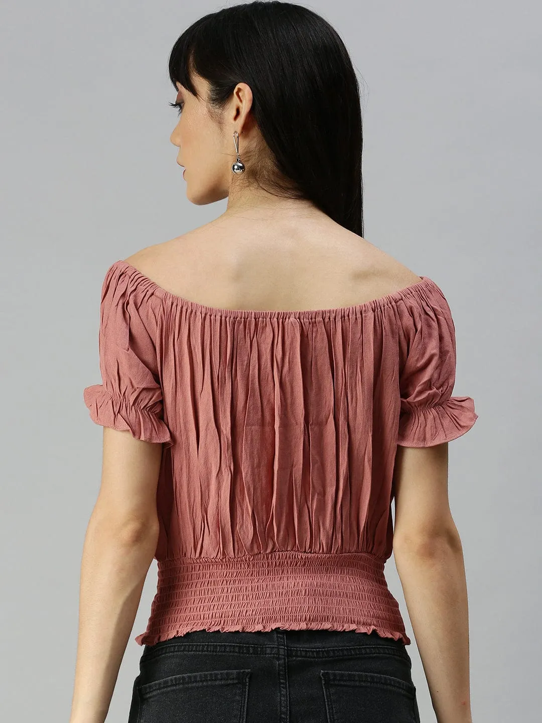 Women Taupe Off-Shoulder Bardot Top