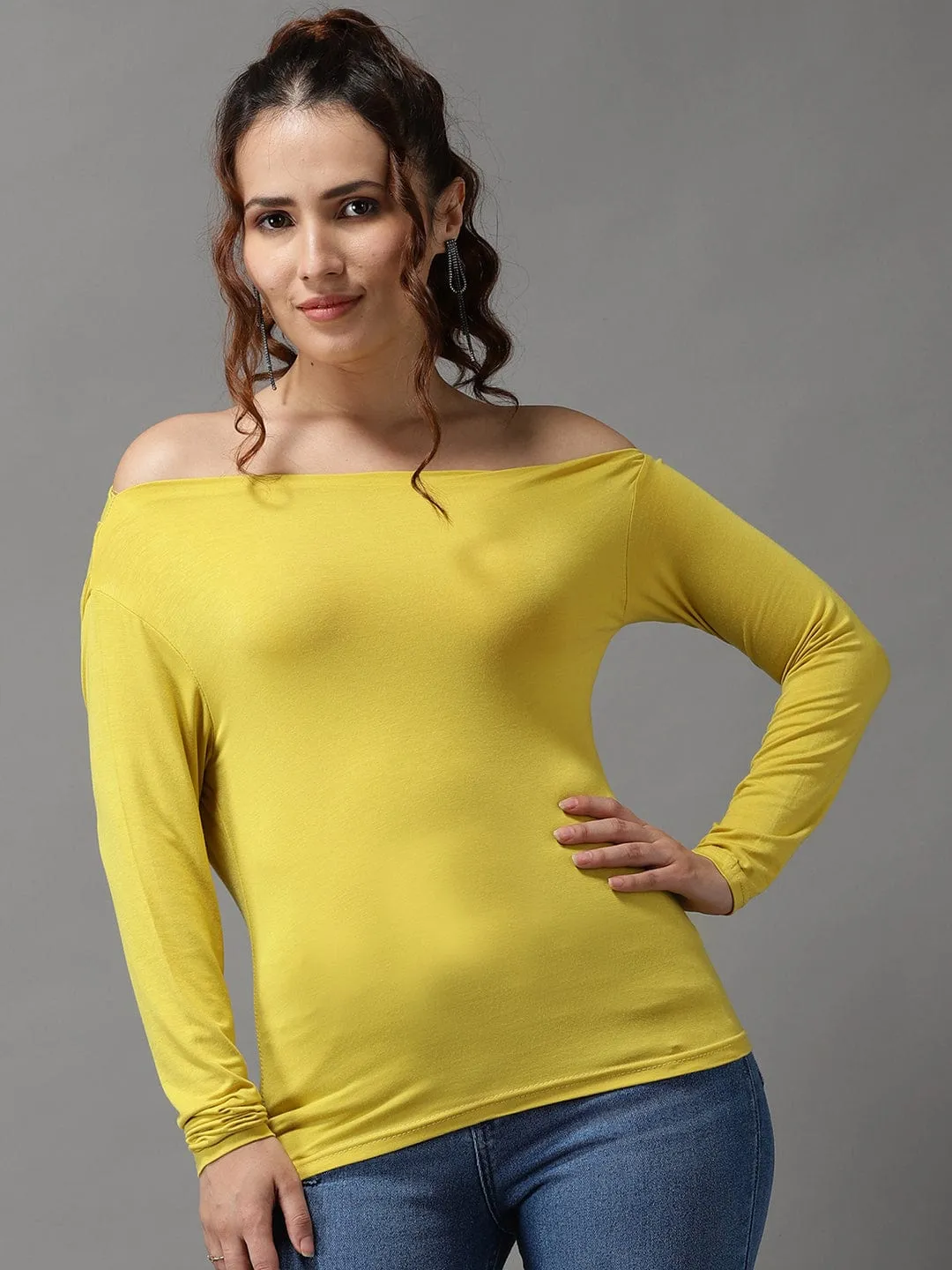 Women Yellow Off-Shoulder Bardot Top