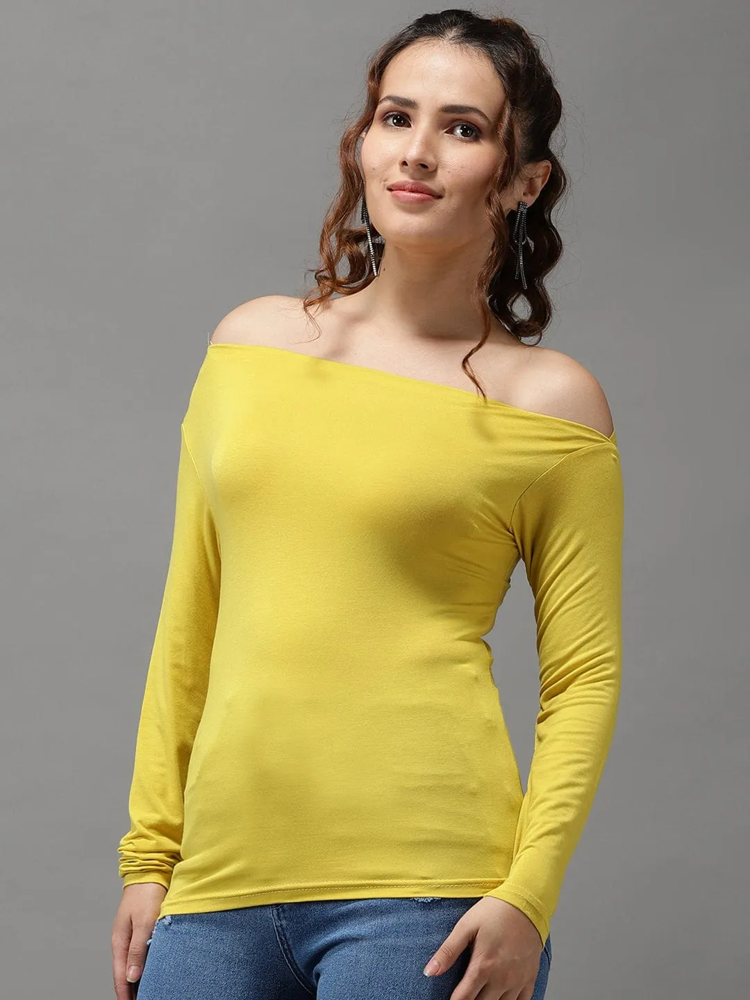 Women Yellow Off-Shoulder Bardot Top
